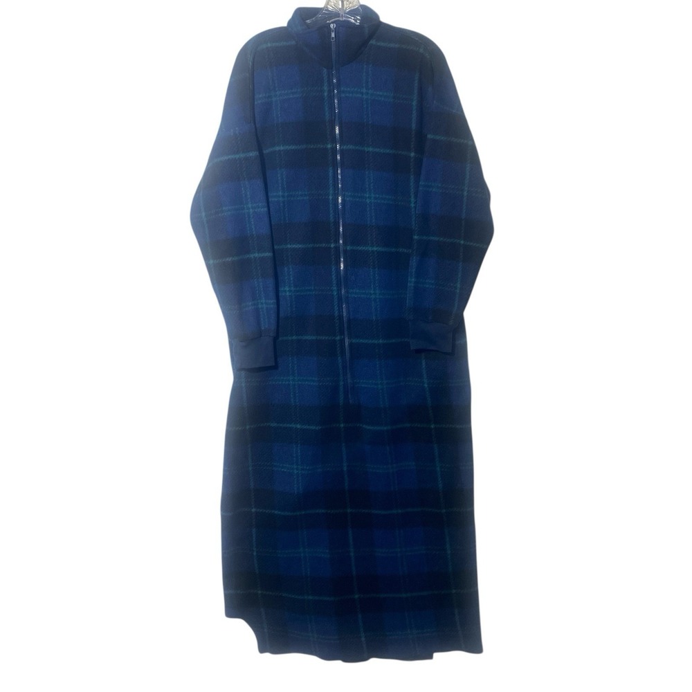 Cherokee‎ Fleece Plaid Zip Front Nightgown House Dress One Size Blue